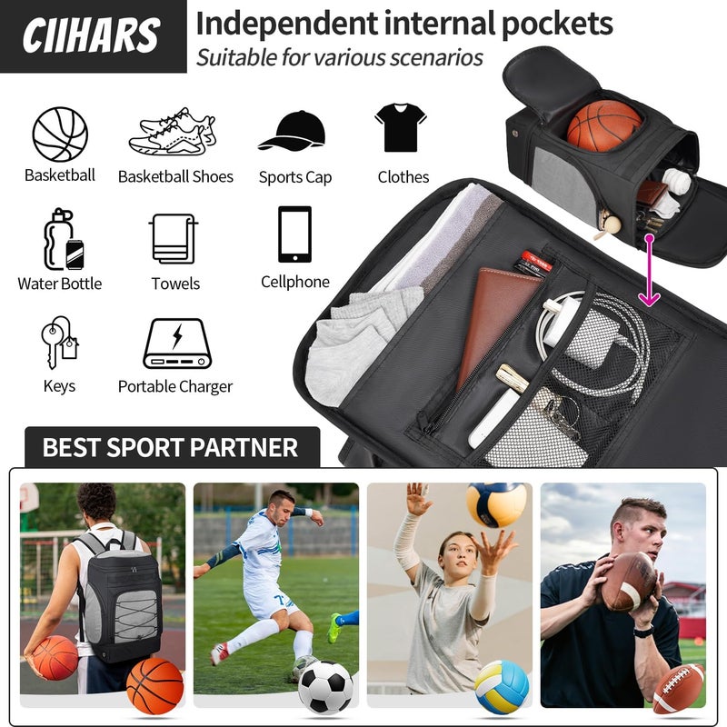 Ciihars Basketball Backpack Bag Large Sports Bag with Separate Ball holder & Shoes compartment, Best for Basketball, Soccer,Volleyball,Gym - Image 5